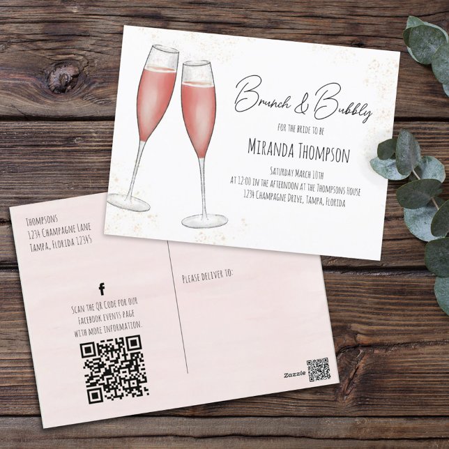 Pink Brunch Brautparty QR Code Social Media Postkarte (Von Creator hochgeladen)