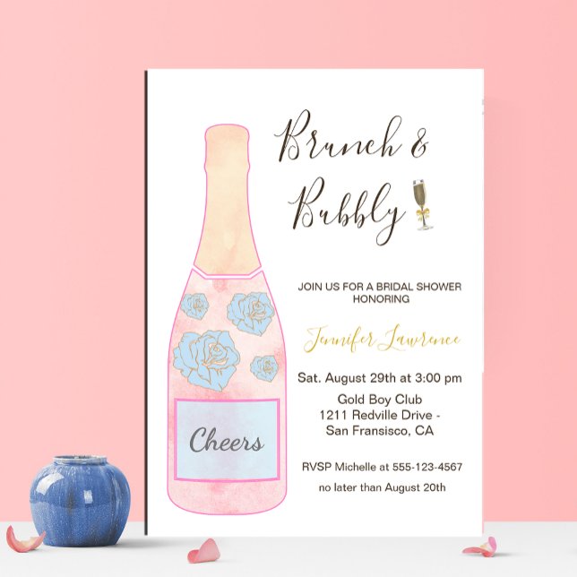 Pink Brunch Bubbly Champagne Bottle Bridal Shower Einladung (Von Creator hochgeladen)