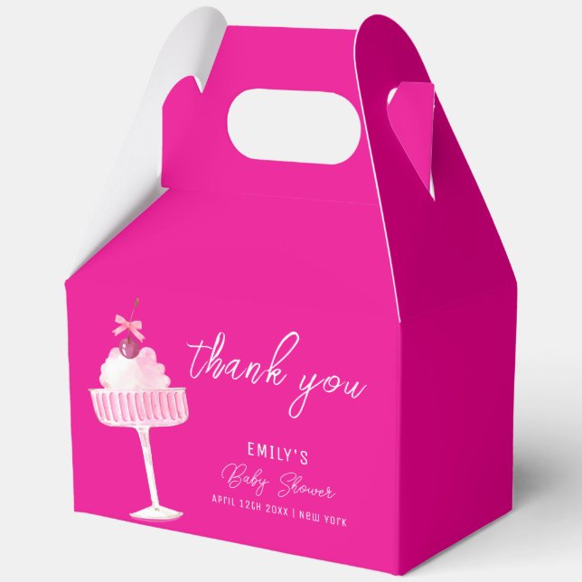 Pink Brunch Bubbly Cherry Champagne Baby Dusche Geschenkschachtel (Rückseite)