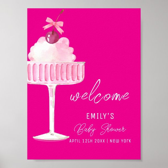 Pink Brunch Cherry Champagne Baby Dusche Empfang Poster (Vorne)