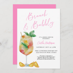Pink Brunch und Bubbly Champagne Brautparty Einladung