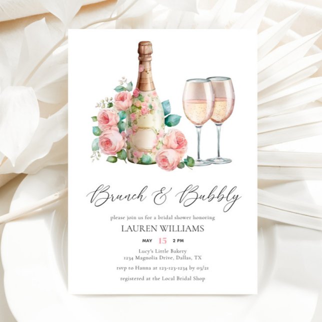Pink Brunch und Bubbly Champagne Brautparty Einladung (Von Creator hochgeladen)