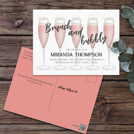 Pink Brunch und Bubbly Champagne Brautparty Postkarte