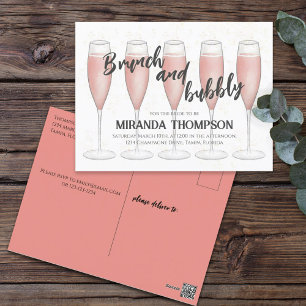 Pink Brunch und Bubbly Champagne Brautparty Postkarte
