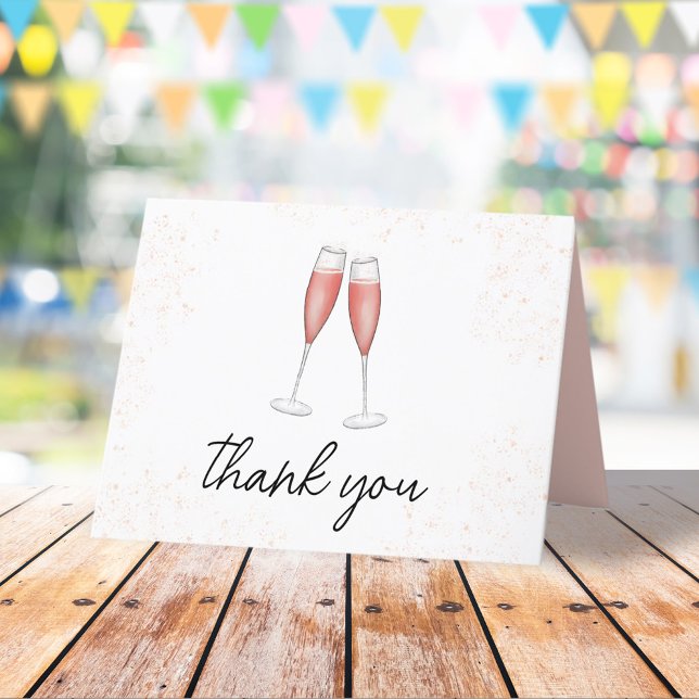 Pink Brunch und Bubbly Champagner Flöten Dankeskarte (A calligraphy script pink champagne themed thank you card. )