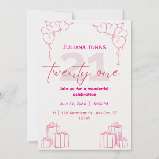 Pink Brush Schlaganfälle 21. Geburtstagsfeier Einl Einladung