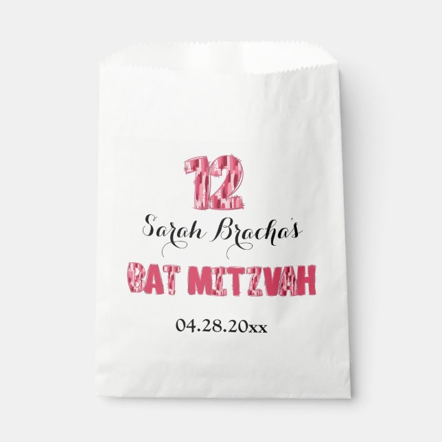 Pink Brush Stroke Bat Mitzva Favoriten Geschenktütchen (Vorderseite)