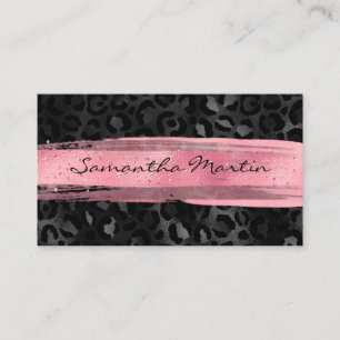 Pink Brush Stroke Black Foil Leopard Visitenkarte