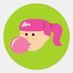 Pink Bubble Gum Girl Runder Aufkleber