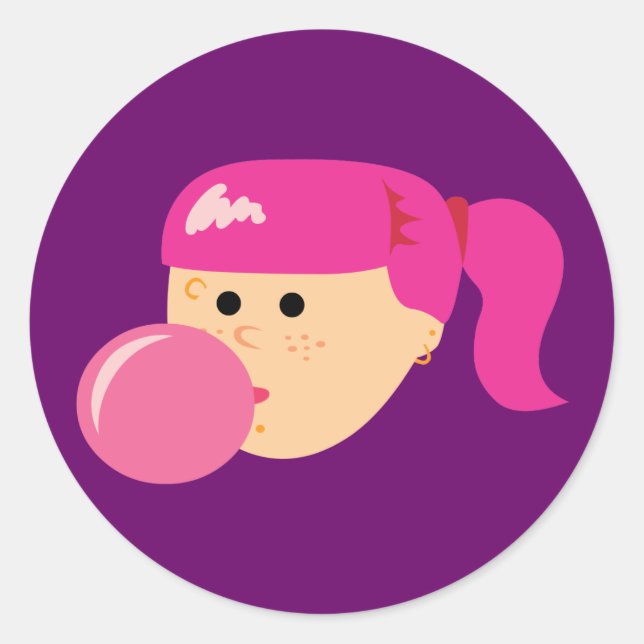 Pink Bubble Gum Girl Runder Aufkleber (Vorderseite)
