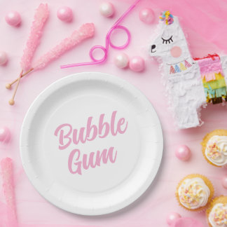 Pink Bubble Gum Simple Typography Birthday Party Pappteller