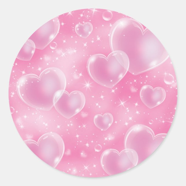 Pink Bubble Hearts Niedlich Girly 90er Jahre Stil  Runder Aufkleber (Vorderseite)