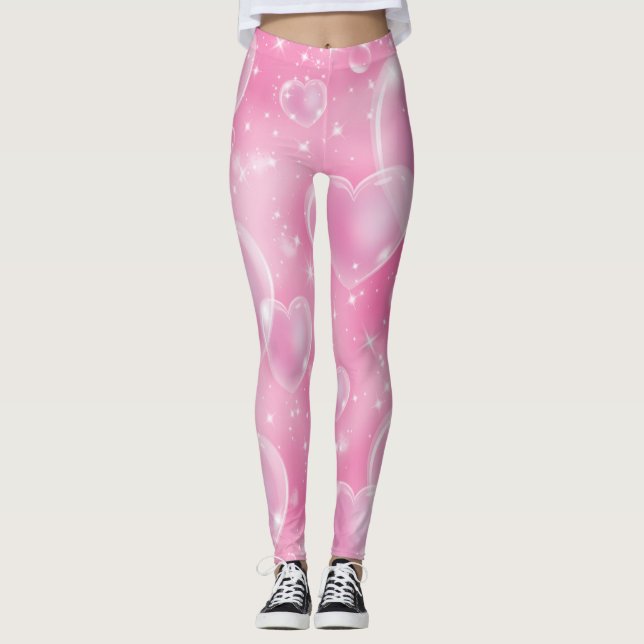 Pink Bubble Hearts Niedlich Girly 90er Leggings (Vorderseite)