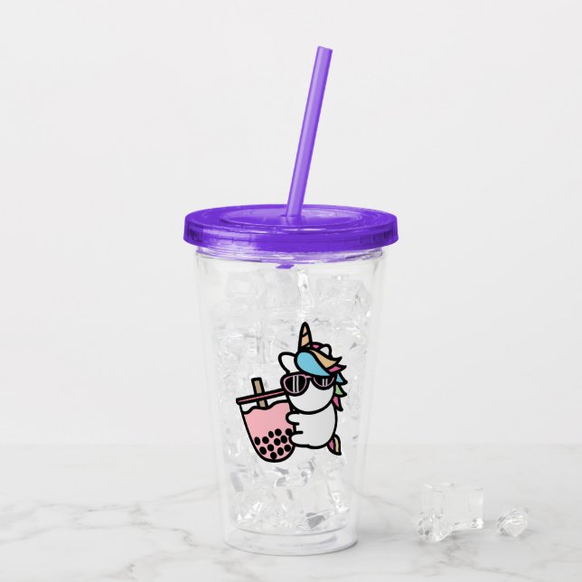Pink Bubble Tee & Unicorn Acrylic Tumbler Acryltrinkbecher (Rückseite Ice)