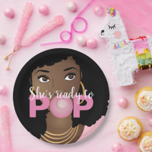 Pink Bubblegum Sie ist bereit zum Pop Pappteller