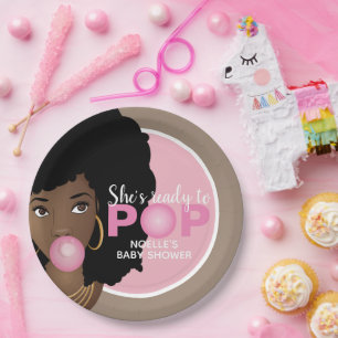 Pink Bubblegum Sie ist bereit zum Pop Pappteller