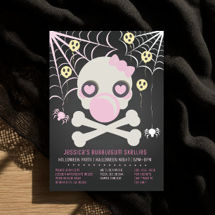 Pink Bubblegum Skellies Halloween Skeleton Party Einladung