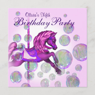 Pink Bubbles Carousel Pony Girls Geburtstagsparty Einladung