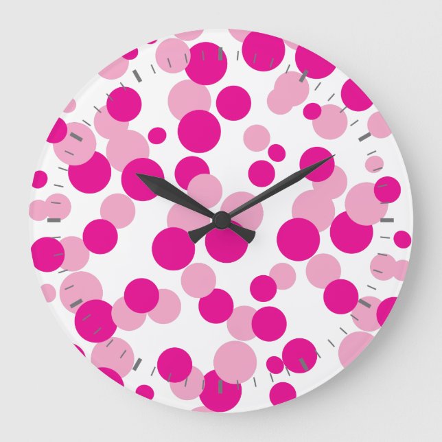 Pink Bubbles Confetti Muster Wall Clock Große Wanduhr (Vorderseite)