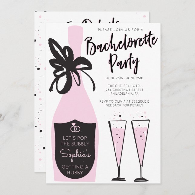 Pink Bubbly Bachelorette Weekend Party Einladung (Vorne/Hinten)