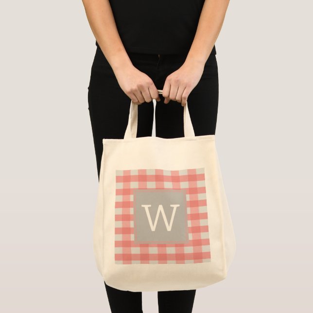 Pink Buffalo Kariert Monogram Tote Bag Tragetasche (Vorderseite (Produkt))