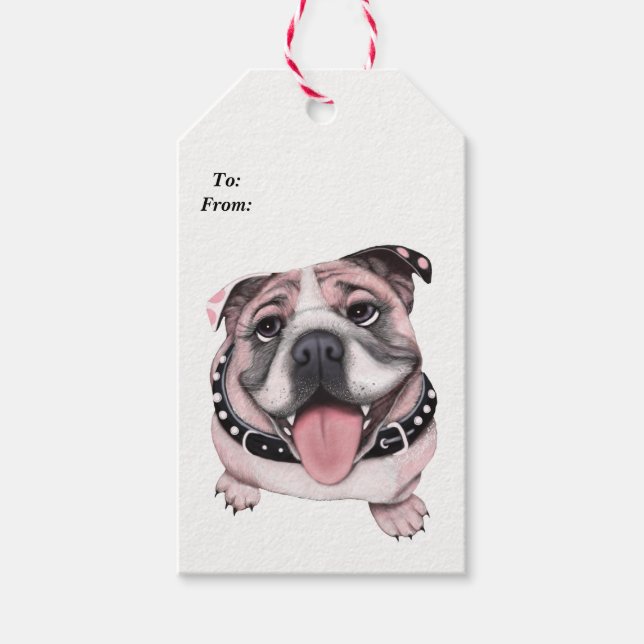 Pink Bulldog-Geschenketiketten Geschenkanhänger (Vorderseite)
