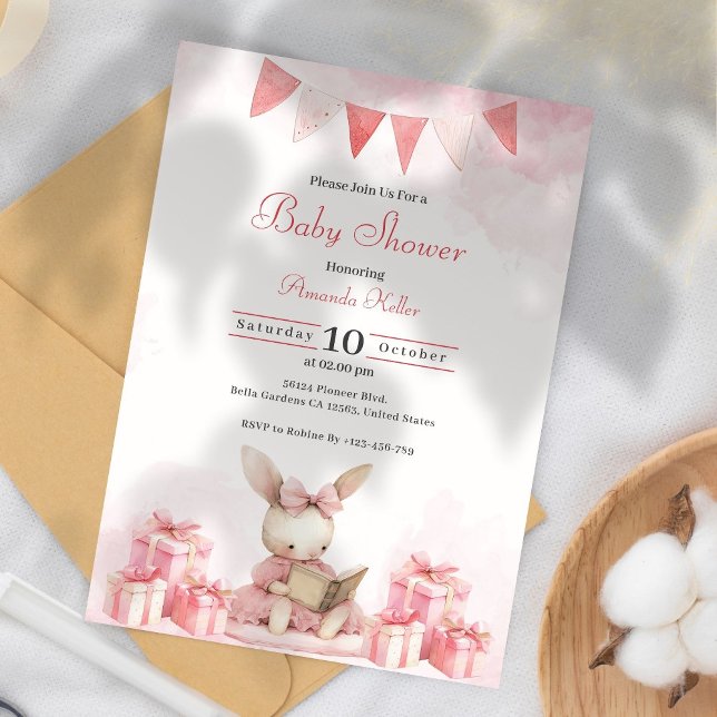 Pink Bunny Baby Dusche Einladung (Von Creator hochgeladen)