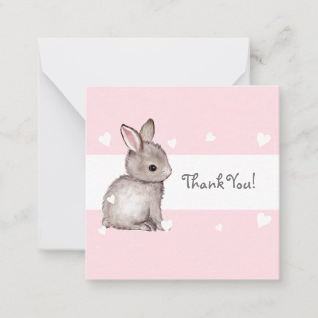Pink Bunny Baby Dusche Vielen Dank Anmerkung Karte (Vorderseite)