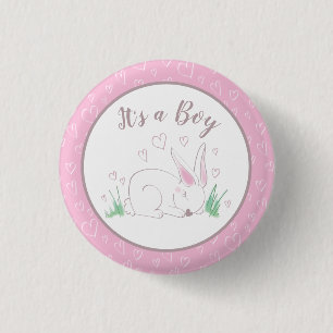 Pink Bunny Baby Dusche Woodland Wasserfarbe Button