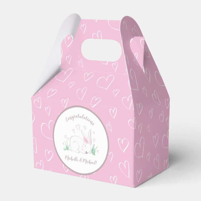 Pink Bunny Baby Dusche Woodland Wasserfarbe Geschenkschachtel (Vorderseite)