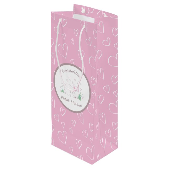 Pink Bunny Baby Dusche Woodland Wasserfarbe Geschenktüte Für Weinflaschen (Rückseite Schrägansicht)