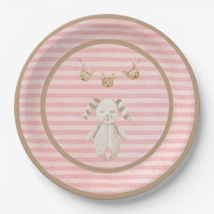 Pink Bunny Baby Girl Pastellstreifen Pappteller