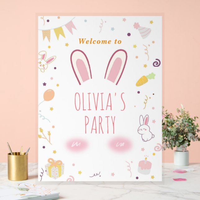 Pink Bunny Birthday Herzlich willkommen Osterhasen Acrylschild (Hochzeit)