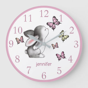 Pink Bunny Butterfly Kinderzimmer Decke Wall Uhr