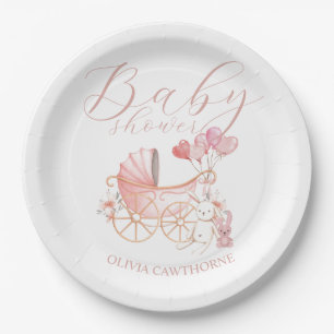 Pink Bunny Cradle Girl Babydusche Party Pappteller