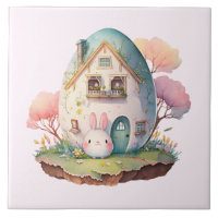 Pink Bunny & Egg Shaped House Kawaii Style