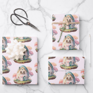 Pink Bunny & Egg Shaped House Kawaii Style Geschenkpapier Set