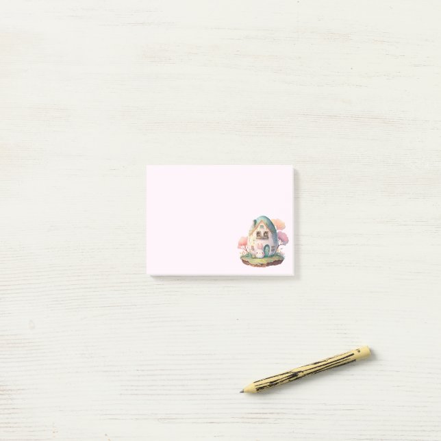 Pink Bunny & Egg Shaped House Kawaii Style Post-it Klebezettel (Auf Schreibtisch)