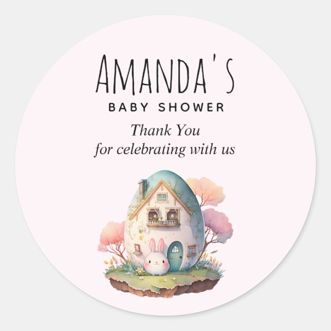 Pink Bunny & Egg Shaped House Kawaii Vibe Dusche Runder Aufkleber (Vorderseite)