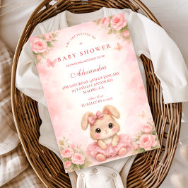 Pink Bunny Floral Baby Shower Einladung