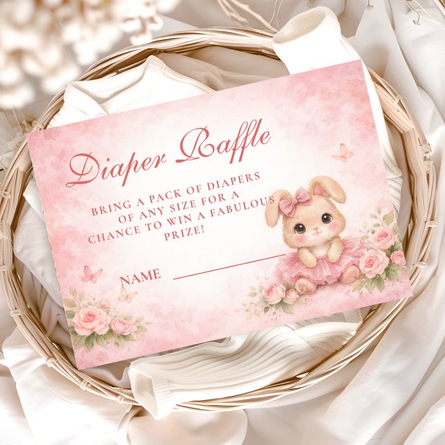 Pink Bunny Floral Diapper Raffle Begleitkarte (Von Creator hochgeladen)