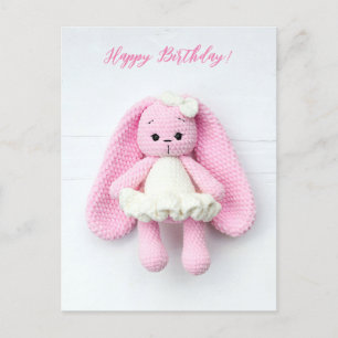 Pink Bunny Happy Birthday Art Postkarte