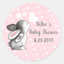 Pink Bunny Heart Confetti Baby Shower Stickers