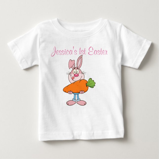 Pink Bunny Holding Huge Carrot Custom Baby T-shirt (Vorderseite)