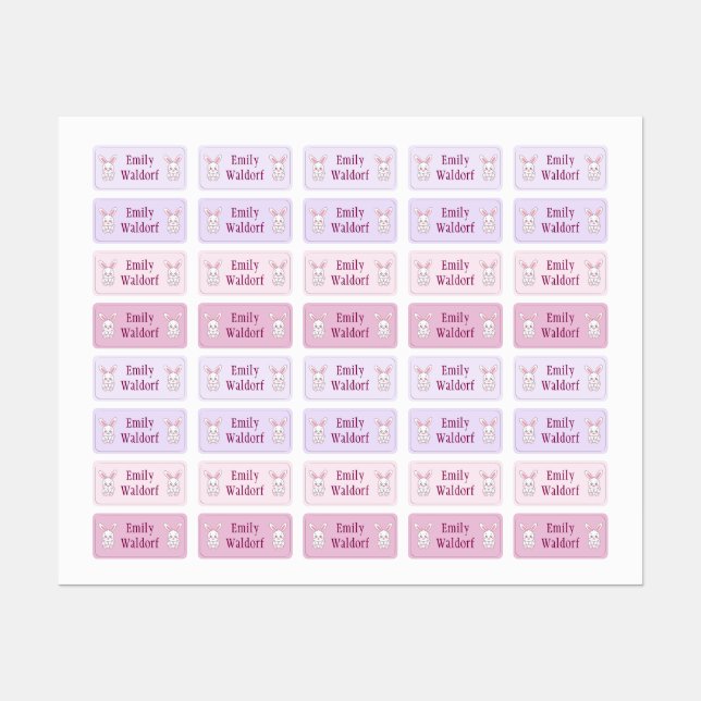 Pink Bunny  Kids' Name Clothing School Labels Etiketten (Blatt)
