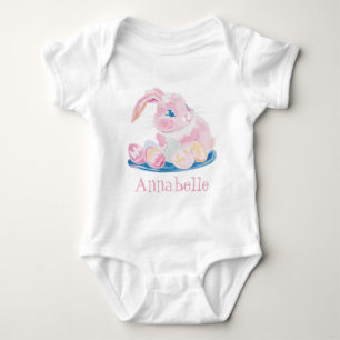 Pink Bunny mit Ostereier Mädchen Name Weiß Baby Strampler