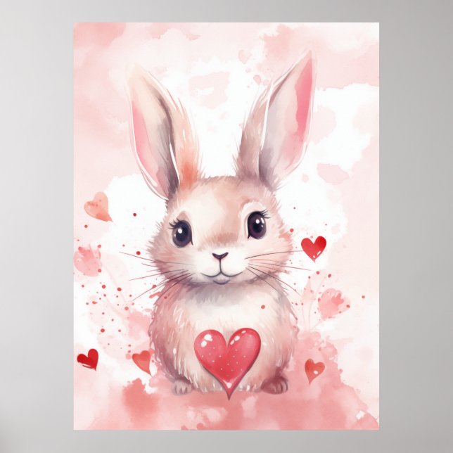 Pink Bunny Pastel Super Niedliche Herzen Braun Aug Poster (Vorne)
