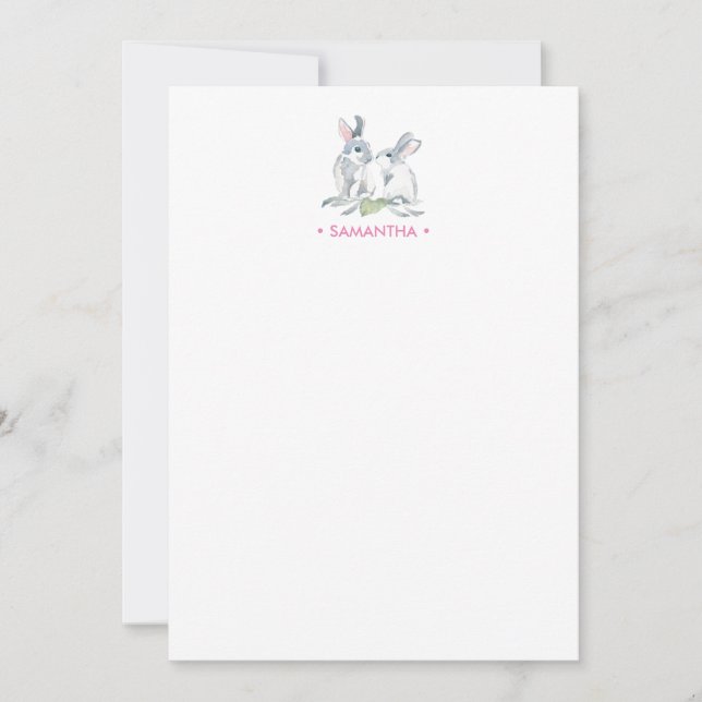 Pink Bunny Personalisiert Stationery Mitteilungskarte (Vorderseite)