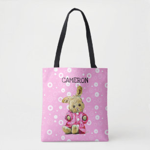 Pink Bunny Personalisiert White Polka Dot Tote Tas