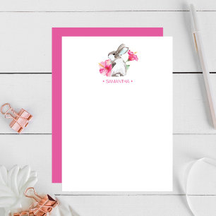 Pink Bunny Personalized Stationery Note Card Mitteilungskarte
